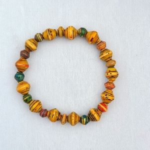 Retro Stretch Bracelet Handmade Beads Neutral Color Stackable Lightweight Funky